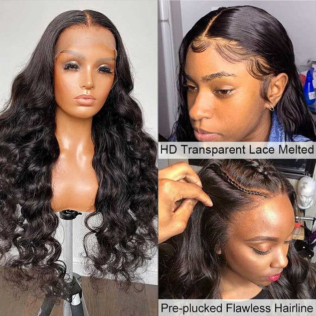 13 6 Clear HD Transparent Lace Front Human Hair Body Wave Wig