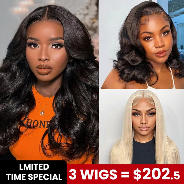 3 Wigs Set | 360 Lace Body Wave Wig + 4x4 Lace Body Wave Wig + 13x4 Lace Blonde Straight Wig