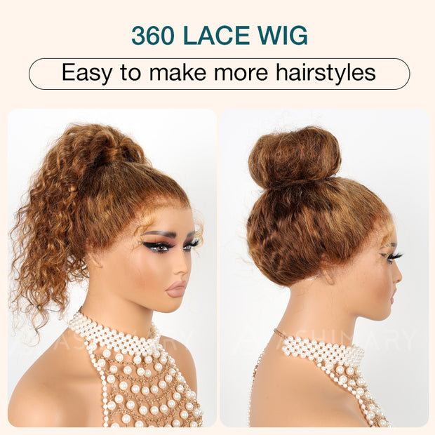 Flash Sale Invisi-Strap™ Snug Fit 360 HD Transparent Lace Water Wave Wig P4/27 Highlight Ombre Color Pre Plucked Hair