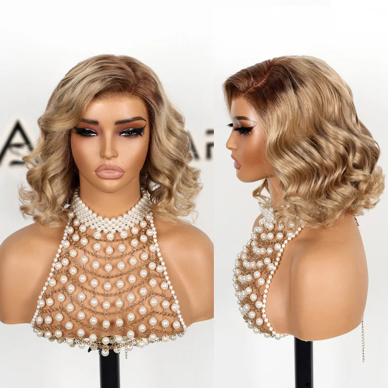 Divaqueen freepart offers Ash blonde dark root h.d lace front adjustable bob wig