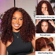 Ashimary Pre-Cut 10x6 Parting Max Melting Lace Reddish Brown Kinky Curly Wear & Go Glueless Human Hair Wig