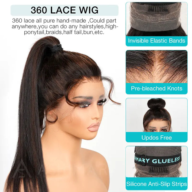 Highlight Straight Invisi Strap Cozy Snug Fit 360 Skin Lace Pre Everthing 360 Lace Frontal Glueless Human Hair Wig