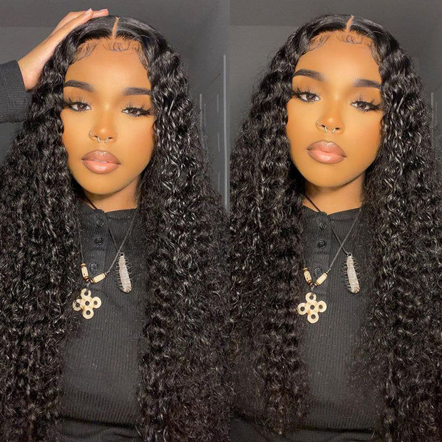 20" Water Wave / Deep Wave 4x4 Transparent Lace Closure Wig 100% Human Hair