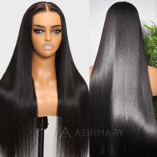 Ashimary Pull Go 13x6 Full Glueless Wig Transparent Lace Front Wig Straight Brazilian Human Hair