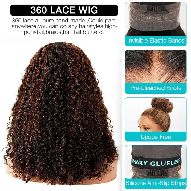 Ashimary 360 Skin Lace Cozy Invisi Strap Deep Wave Dark Highlight Pre Everthing 360 Lace Frontal Glueless Install Wig