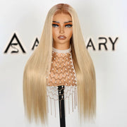 Shadow Root Blonde Straight 13x4 Lace Frontal Skin Melt Pre-Bleached Tiny Knots Human Hair Wig