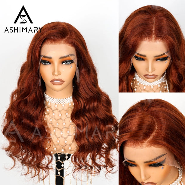 Reddish Brown Colored Body Wave Human Hair Lace Frontal Wigs 13x4 13x6 Ashimary Virgin Hair Front Wigs