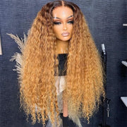 Ombre Honey Blonde Water Wave Lace Wig With Chocolate Dark Roots Pre Everything Glueless Wig