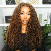 Wear And Go Balayage Highlight Color Glueless Deep Wave Pre Cut Lace Wig Ready to Wear Wig with Pre Plucked Hairline & Bleached Knots