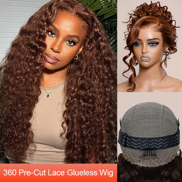 Flash Sale Chocolate Brown Upgrade Invisi-Strap Snug Fit 360 Skin Lace Wig Pre-Cut Lace  & Pre-Bleached Knots Cozy Glueless Wig