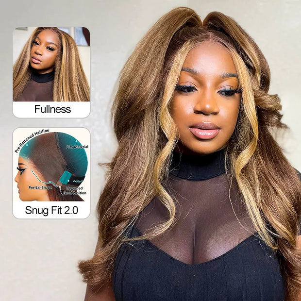 360 Invisi Strap Upgrade 2.0 Glueless Highlight Brown Kinky Straight Lace Frontal Wig