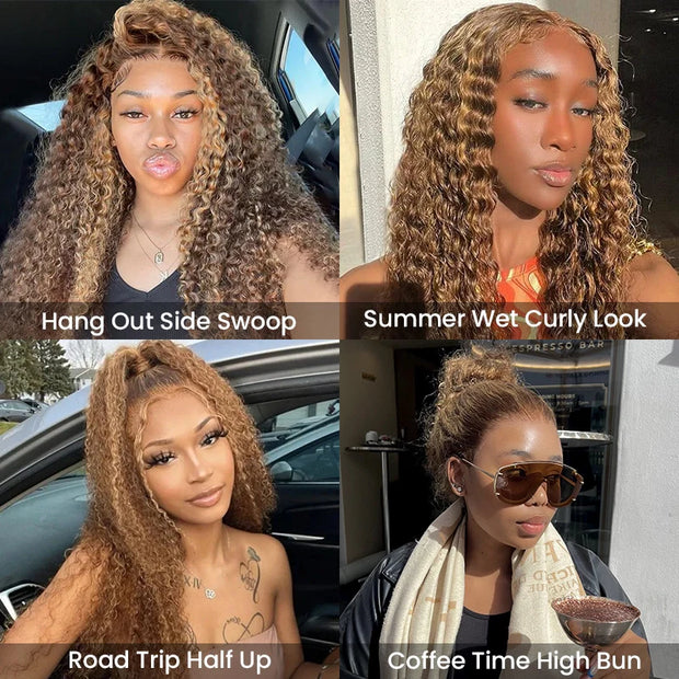 Water Wave Highlight Ombre Color Invisi-Strapâ„?Snug Fit 360 Skin Lace Frontal Wig Glueless Human Hair