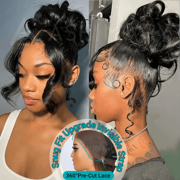 Face Framing Body Wave Invisi Strap Snug Fit 360 Transparent Lace Frontal Bleached  Knots Pre Cut Lace Wig