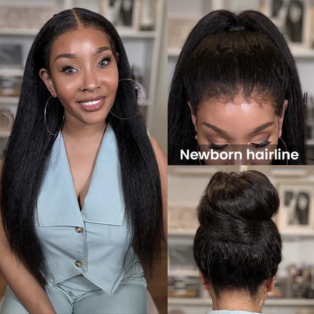 Glueless Newborn Hairline Invisi Strap 360 Skin Lace Frontal Kinky Straight Wig Pre-Everything Natural Look Human Hair Wig