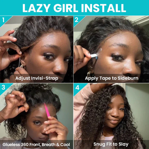 360 Water Wave Glueless Wig Lazy Girl Install