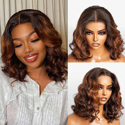 70% OFF| New Black Ombre Brown Highlight 3D Body Wave 360 Lace with Invisi Strap Pre Bleached & Plucked Wig