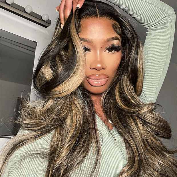 Brown Highlight on Black 4x4 5x5 6x6 Glueless Lace Closure Wigs Ashimary Body Wave Virgin Hair