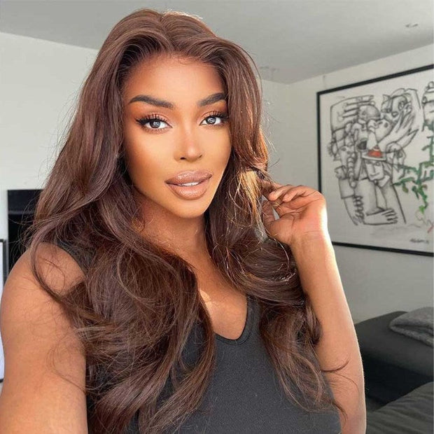 Flash Sale Chocolate Brown Upgrade Invisi-Strap Snug Fit 360 Skin Lace Wig Pre-Cut Lace  & Pre-Bleached Knots Cozy Glueless Wig