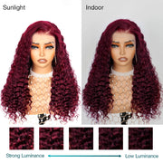 13*4 13*6 Deep Wave 99J Burgundy Curly Wig Frontal Wigs Ashimary Virgin Hair Front Wigs