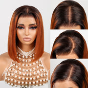 Ginger Ombre Silky Blunt Cut Glueless 13x4 Frontal Lace Bob Wig