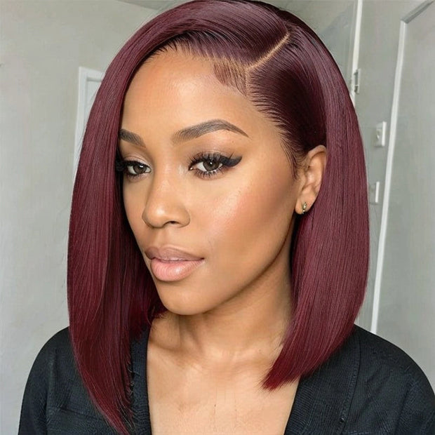 Blunt Cut Bob Burgundy 99J Color Straight Hair Wig High Density