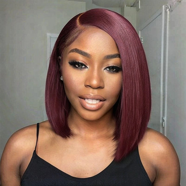 Blunt Cut Bob Burgundy 99J Color Straight Hair Wig High Density