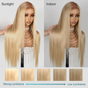 Shadow Root Blonde Straight 13x4 Lace Frontal Skin Melt Pre-Bleached Tiny Knots Human Hair Wig