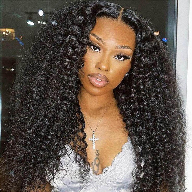 24" Jerry Curly / Water Wave / Deep Wave 13x4 Transparent Lace Frontal Wig Human Hair