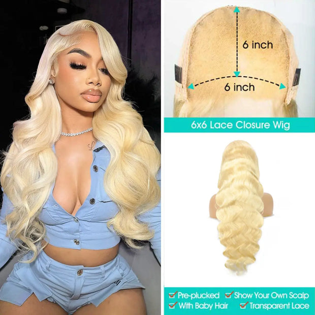 613 Blonde Glueless 4x4 5x5 6x6 Body Wave Lace Wigs 180% 250% Density Wigs Ashimary Virgin Hair