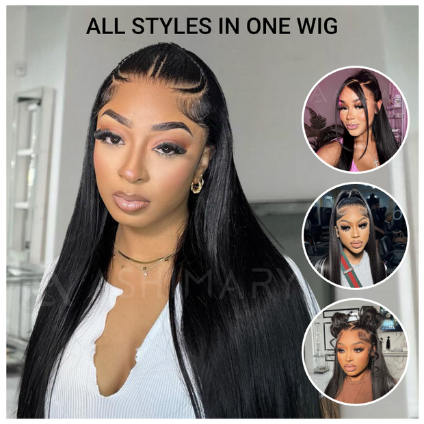 Ashimary Pull Go 13x6 Full Glueless Wig Transparent Lace Front Wig Straight Brazilian Human Hair