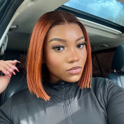 Ginger Ombre Silky Blunt Cut Glueless 13x4 Frontal Lace Bob Wig