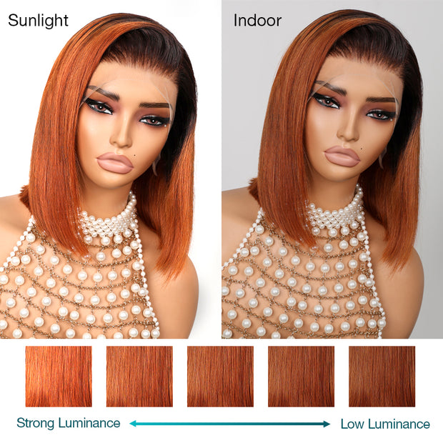 Ginger Ombre Silky Blunt Cut Glueless 13x4 Frontal Lace Bob Wig