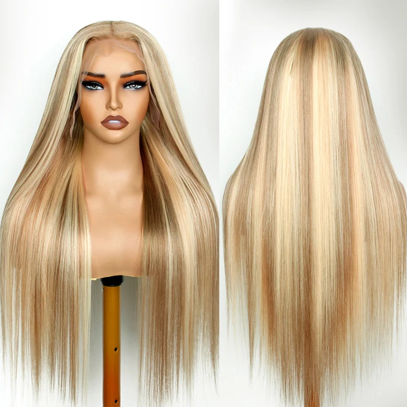 Reality blonde offers ash bone beige straight h.d balayage highlighted lace front wig