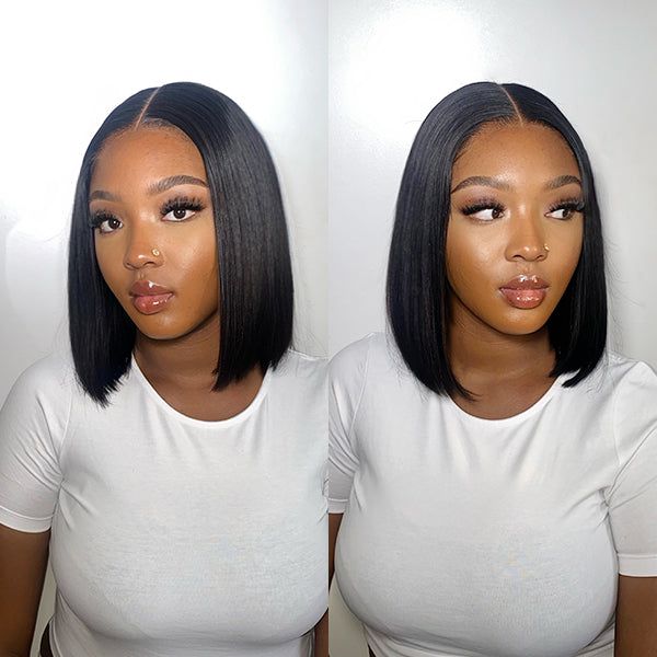 Double Drawn High Density Straight Bob 13x4 HD Frontal Wigs Pre-Cut Lace Pre Bleached Knots