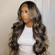 Brown Highlight on Black 4x4 5x5 6x6 Glueless Lace Closure Wigs Ashimary Body Wave Virgin Hair