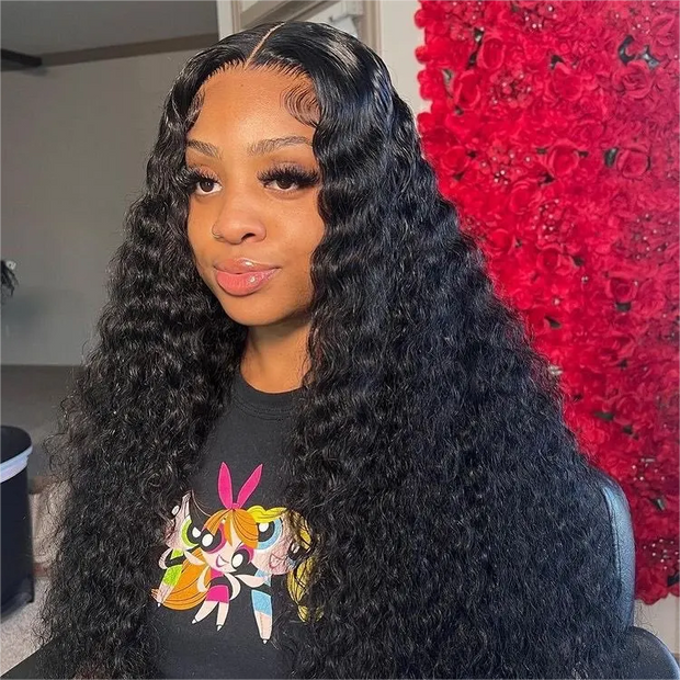 Deep Wave Glueless 5x5 Transparent Lace Closure Wig Brazilian Human Hair