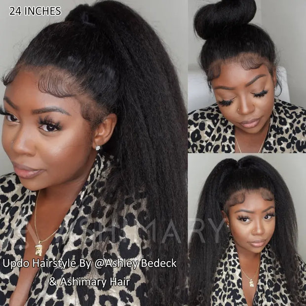 Super Natural Kinky Straight Invisi-Strap? Snug Fit 360 Transparent Lace Frontal Bleached Knots Pre Cut Wig