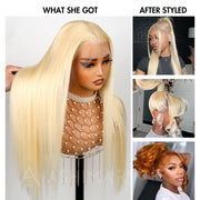 Upgrade Glueless Invisi-Strap 360 Lace Frontal 613 Blonde Straight Wig No Gel For Summer Stable Put on & Go Wigs