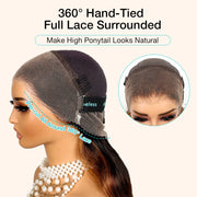 New Black Ombre Brown Highlight 3D Body Wave 360 Lace Frontal with Invisi-Strap Pre Bleached & Pucked Human Hair Wig