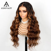 New Black Ombre Brown Highlight 3D Body Wave 360 Lace Frontal with Invisi Strap Pre Bleached & Pucked Human Hair Wig