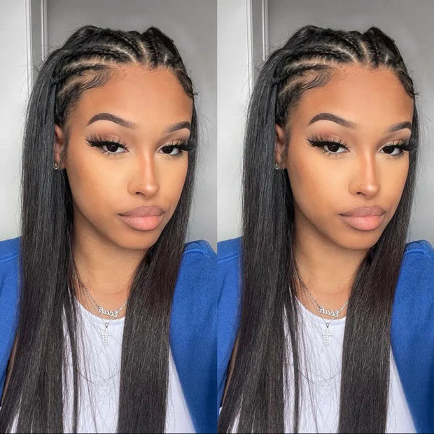 Ashimary Half Braid Straight 13x6 Full Lace Frontal Pre Bleached & Plucked Human Hair Pre Styled Glueless Wig