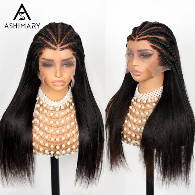 Ashimary Half Braid Straight 13x6 Full Lace Frontal Pre Bleached & Plucked Human Hair Pre Styled Glueless Wig