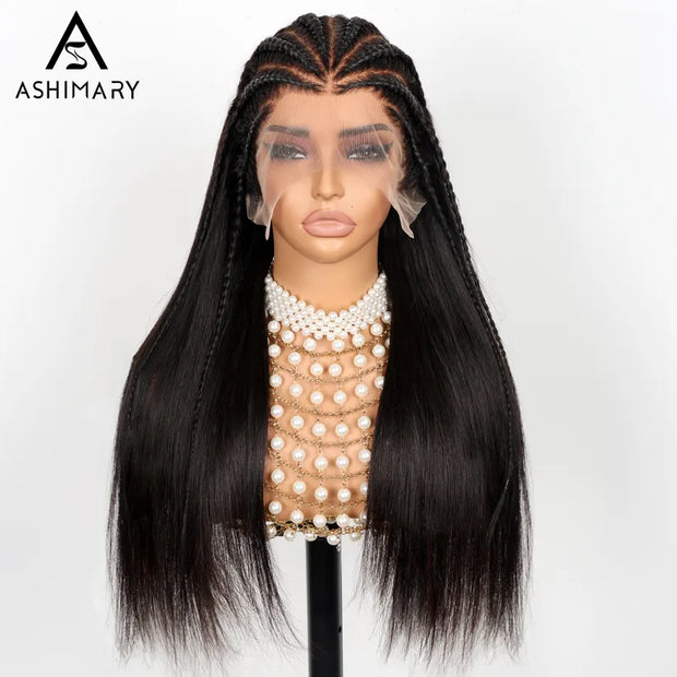 Ashimary Half Braid Straight 13x6 Full Lace Frontal Pre Bleached & Plucked Human Hair Pre Styled Glueless Wig