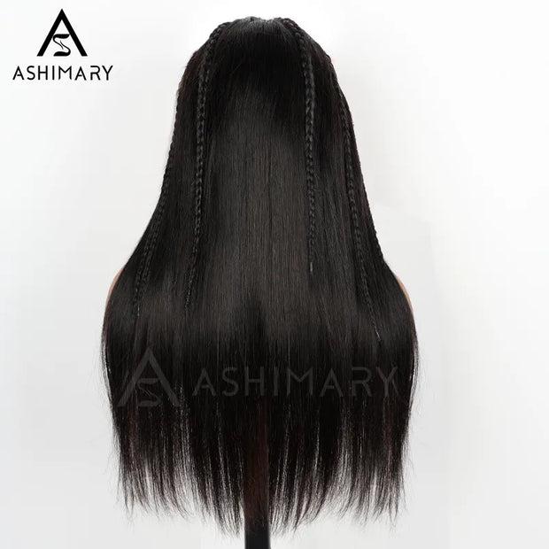 Ashimary Half Braid Straight 13x6 Full Lace Frontal Pre Bleached & Plucked Human Hair Pre Styled Glueless Wig