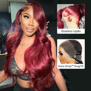 Upgrade Snug Fit Ashimary Invisi-Strap 360 Lace Frontal 99J Burgundy 3D Body Wave Pre-Everthing Glueless HUman Hair Wig