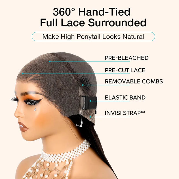 Water Wave Invisi-Strap? Snug Fit 360 Transparent Lace Frontal Bleached Knots Pre Cut Lace Wig