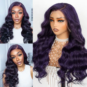Dark Purple 3D Body Wave 13x4 Transparent Lace Frontal Wig Pre Plucked & Pre curled Human Hair Wig