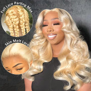 Ashimary Blonde Full Lace Frontal with Invisi-Strap Parting Max Skin Melt Lace 613 Colored Body Wave Human Hair Wig