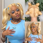 Ashimary Blonde Full Lace Frontal with Invisi-Strap Parting Max Skin Melt Lace 613 Colored Body Wave Human Hair Wig