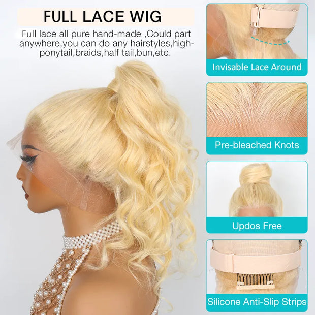 Ashimary Blonde Full Lace Frontal with Invisi-Strap Parting Max Skin Melt Lace 613 Colored Body Wave Human Hair Wig